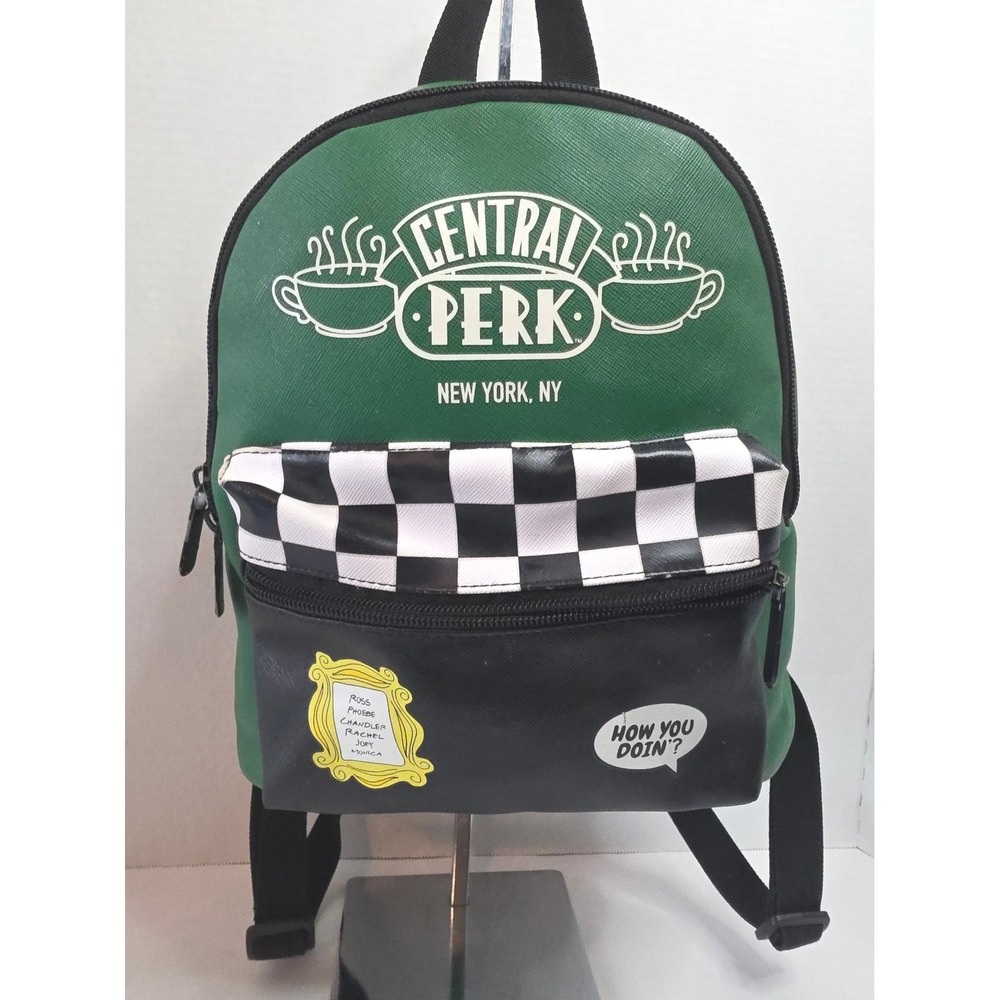 Friends Central Perk Mini Backpack Green Black Checkerboard 10x10x4 How You Doin